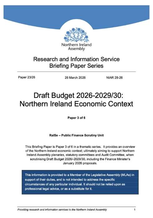 Draft Budget 2026-2029/30: Northern Ireland Economic Context